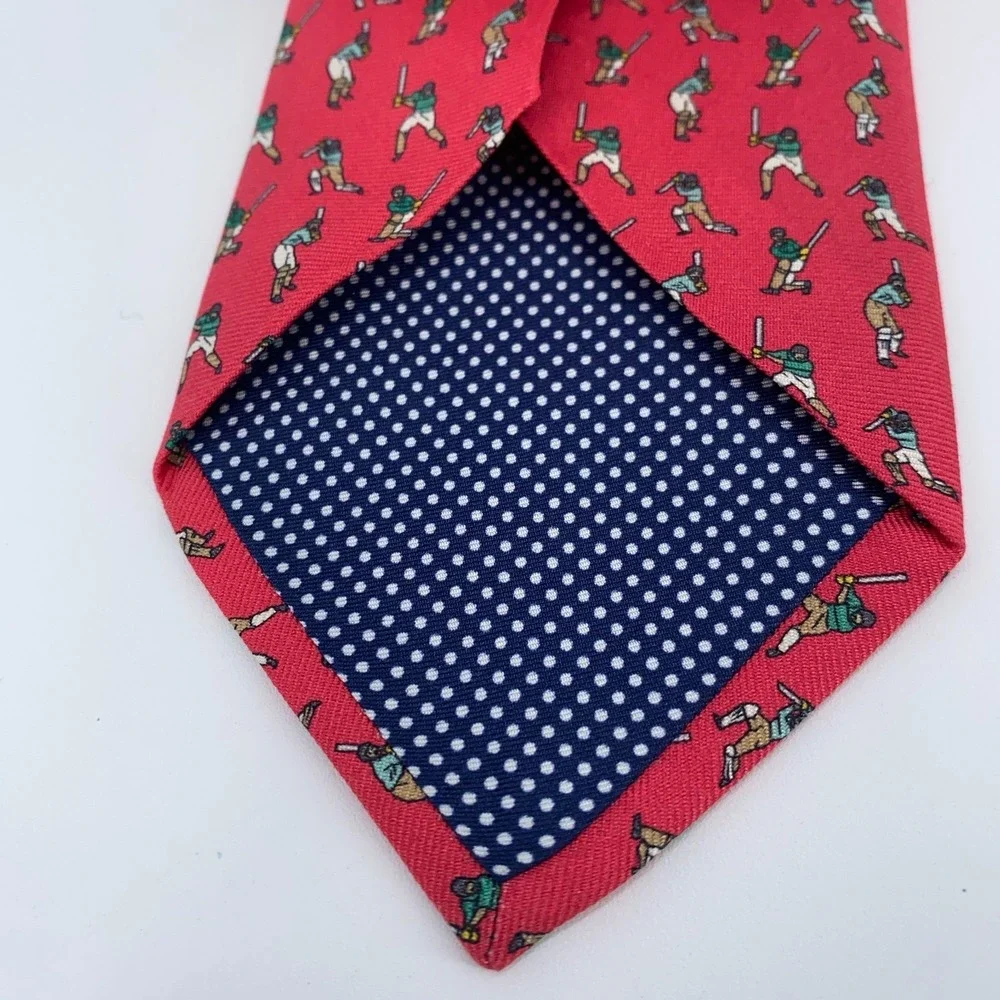 Eton Tie Mens One Size Red Cricket Print Silk Classic Fit Necktie Italy‎ Made